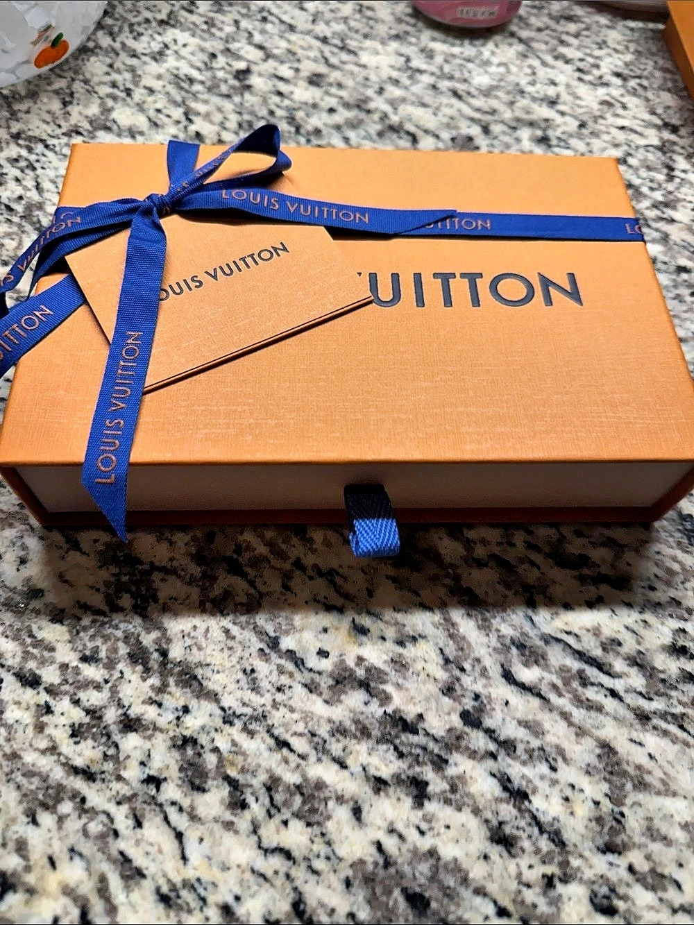 Louis Vuitton Imperial Saffron Drawer Gift Box with Blue Ribbon Orange & Blue
